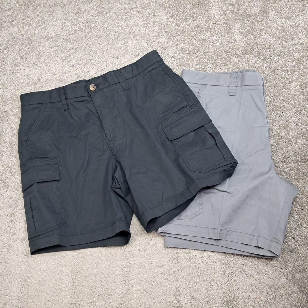 Croft & Barrow Mens 35 Cargo Shorts Bundle Black Gray Cotton Stretch 2 Pk 8033